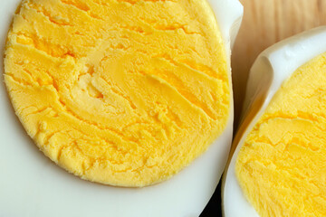 white egg boiled egg with yolk. selective focus, close-up macro