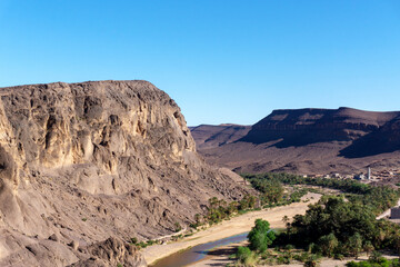 Beautiful Desert oasis landscape in Oasis De Fint near Ourzazate in Morocco, North Africa