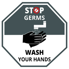 Stop Germs, Wash Your Hands icon, vector