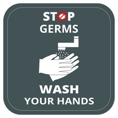 Stop Germs, Wash Your Hands icon, vector