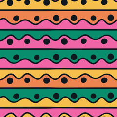Bright stripe and wave design.. Vector repeat. Great for home decor, wrapping, scrapbooking, wallpaper, gift, kids, apparel. 