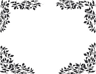Black and white decorated Iluustration frame for invition or annoucement with leaves design