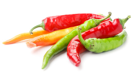 Multi-colored hot pepper on a white background. Isolated