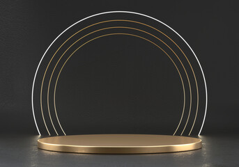 Abstract Elegance Luxury Golden stage platform, template for advertising product, 3d rendering.