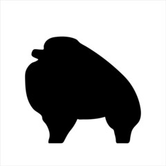 Black isolated outline of a Pomeranian dog on a white background
