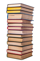 books for everyday reading and education stacked on top of each other, isolated on a white...