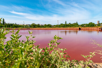 Ukraine, Krivoy Rog, abandoned Red Lakes designed for cleaning water after closed type mining production. 