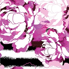 Obraz premium Seamless pattern with peonies and roses. Stylish background. Texture watercolor paint.