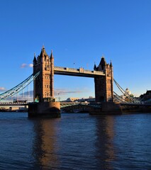 Tower Bridge and Thames River, London, United Kingdom, with clear blue sky
