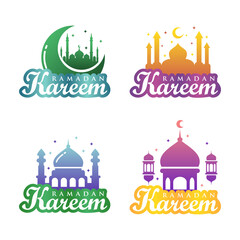 set of bundle vector ramadhan kareem mosque