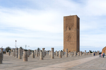Fototapeta na wymiar Morocco,Rabat. The Hassan Tower opposite the Mausoleum of King Mohamed V.