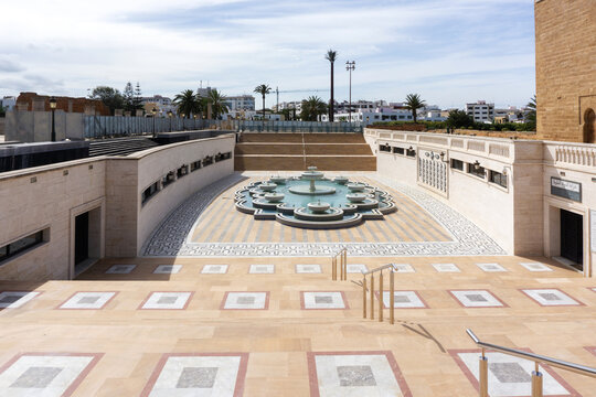 The Mausoleum of Mohammed V, a historical building located on the opposite side of the Hassan Tower in Rabat, Morocco
