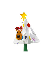 Origami christmas tree on white background