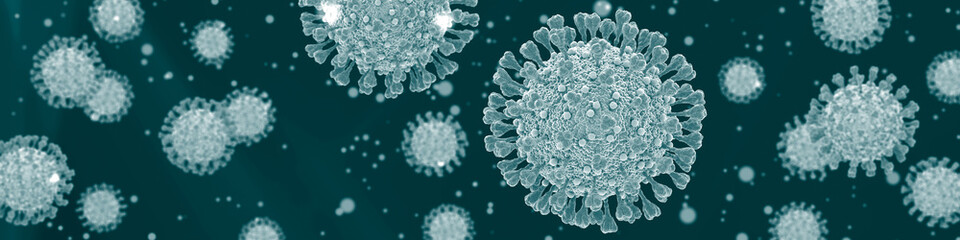 Coronavirus COVID-19 cells under the microscope. The disease caused by SARS-CoV-2 virus became a pandemic in 2020.