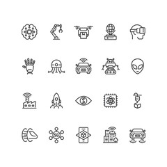 Set of future technology icons in line style.