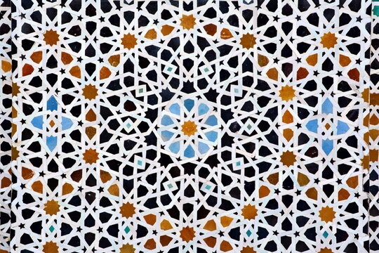 Colourful tile ornament in Fes, Morocco.