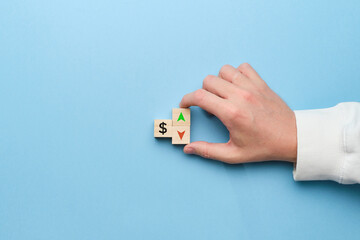 Dollar exchange rate change concept with up and down arrows.