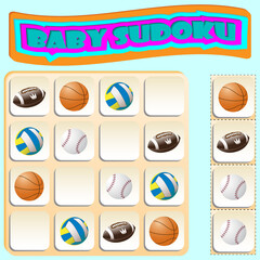 Fototapeta premium Baby Sudoku with colorful sports balls