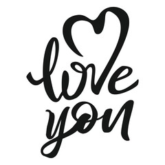Love you - vector illustration isolated on white background. Hand drawn text for Valentines Day greeting card.
