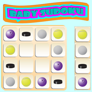 Baby Sudoku with colorful sports balls
