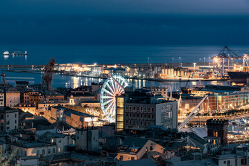 Fototapeta na wymiar Aerial twilight view of the Port of Genoa, Italy