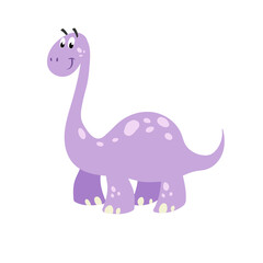Cartoon dinosaur brachiosaurus. Flat cartoon style diplodocus drawing. Best for kids dino party designs. Prehistoric Jurassic period character. Vector illustration isolated on white.