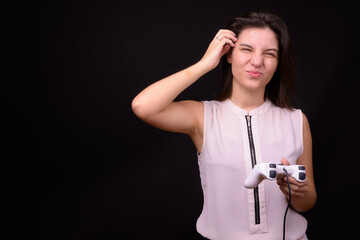 Portrait of young beautiful businesswoman with short hair