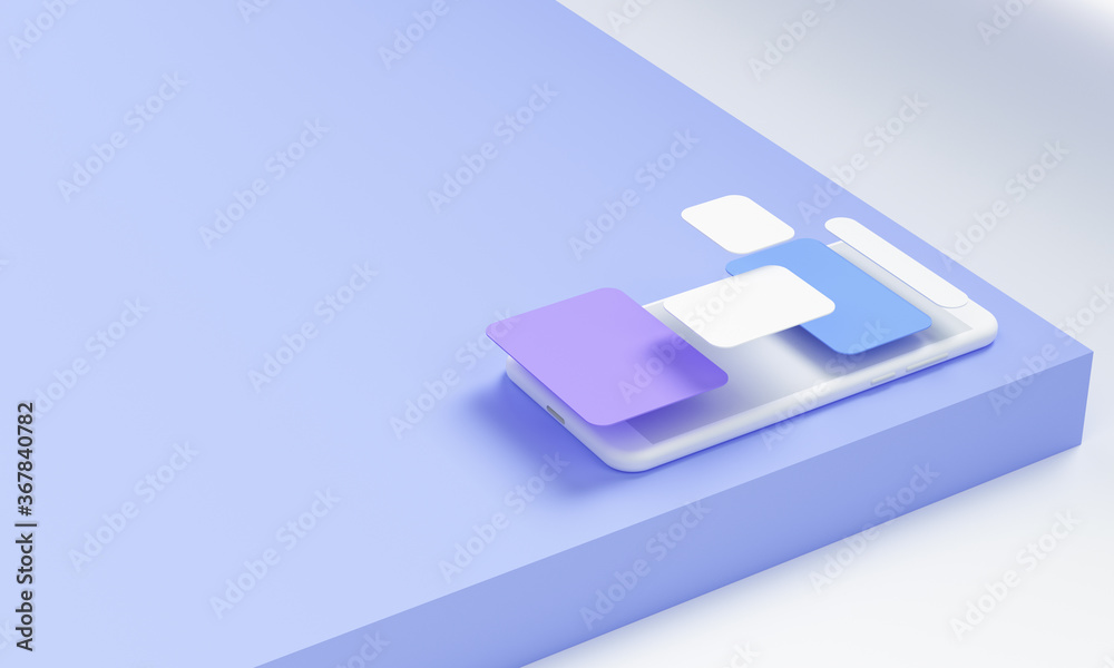 Poster 3d rendering mobile app development and software development concept