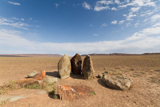 Ancient fireplace stones in Altyn Emel National Park, where it is believed Ghengis Kahn and his troops set their yurt and cooked.