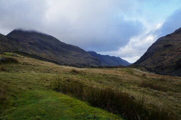 Hills and valley on cloudy day in national park Snowdonia, Welsh