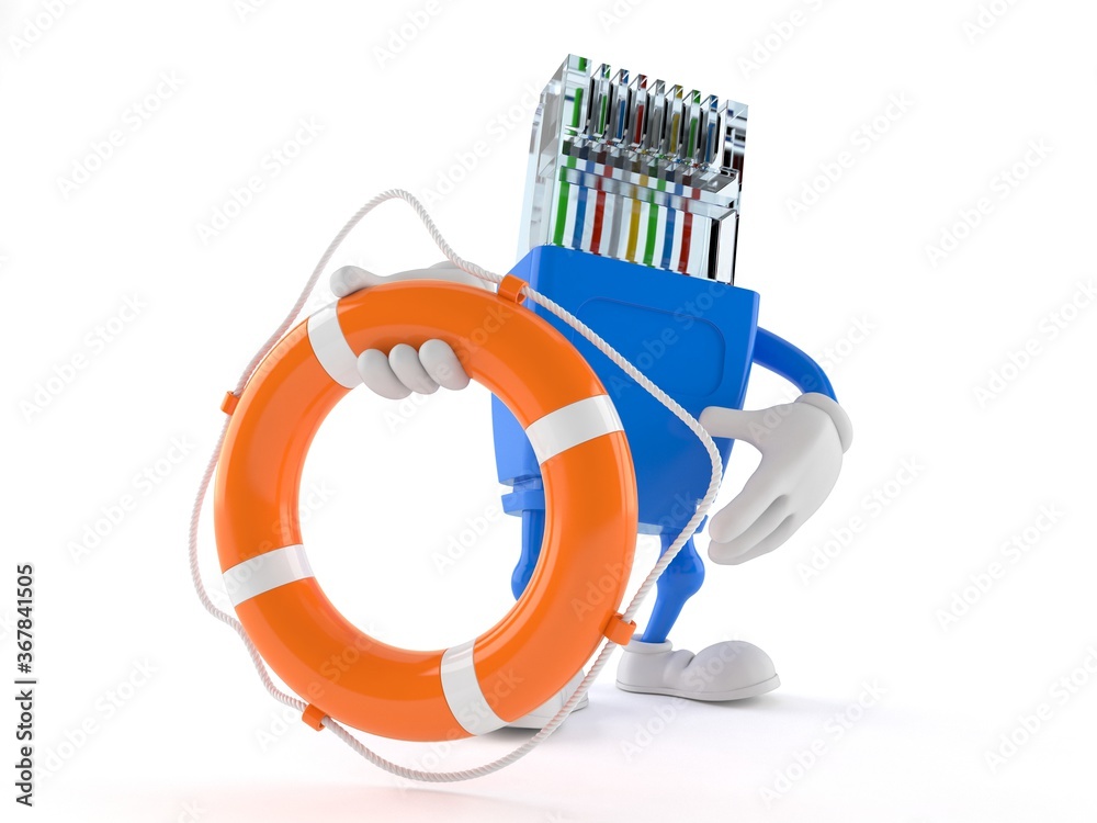 Sticker network character holding life buoy