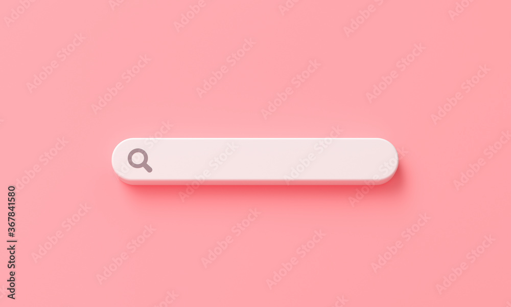 Poster minimal blank search bar on pink background. web search concept. 3d rendering