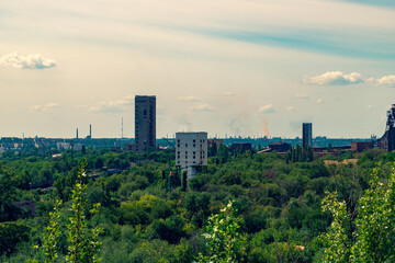 Fototapeta premium Ukraine, Krivoy Rog, the 16 of July, scenic view from the hill on mine site, city limits.