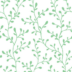 Vector seamless floral pattern with hand drawn branches. Scratched texture. Cute simple design for wallpaper, fabric, textile, wrapping paper