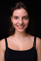 Fototapeta premium Portrait of young beautiful woman with short hair