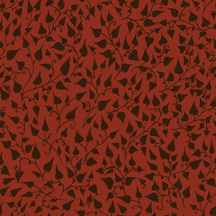 Sweet potato Vines, dark brown on dark red seamless vector pattern