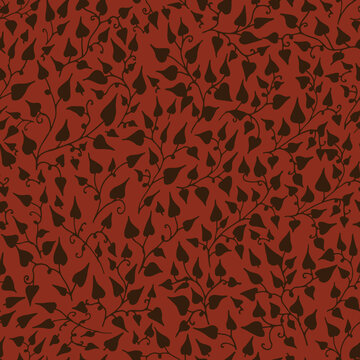 Sweet potato Vines, dark brown on dark red seamless vector pattern