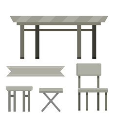 Table and set of chairs. Grey modern Kitchen furniture. Element of cafe and restaurant. Cartoon flat illustration