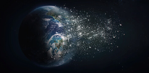 Explosion and destruction of Earth planet in space. Elements of this image furnished by NASA