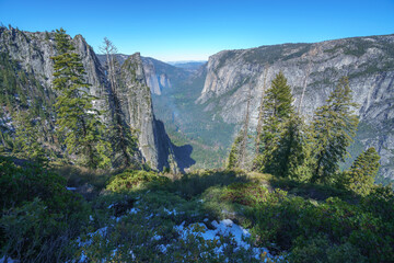 hiking the four mile trail in yosemite national park in california, usa