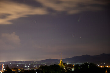 C/2020 F3 (NEOWISE) Comet at night among the stars in Chiang Mai Thailand on July 23, 2020.