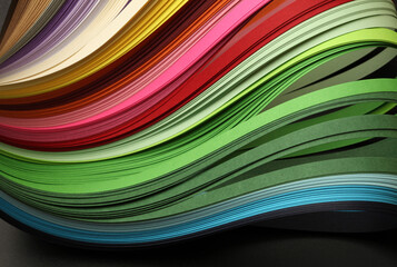 Rainbow color strip wave paper. Abstract texture black horizontal background.