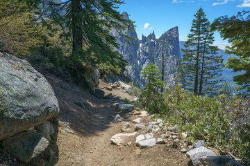 hiking the four mile trail in yosemite national park in california, usa