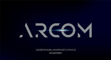 Arcom, a modern minimalist geometric font typeface design