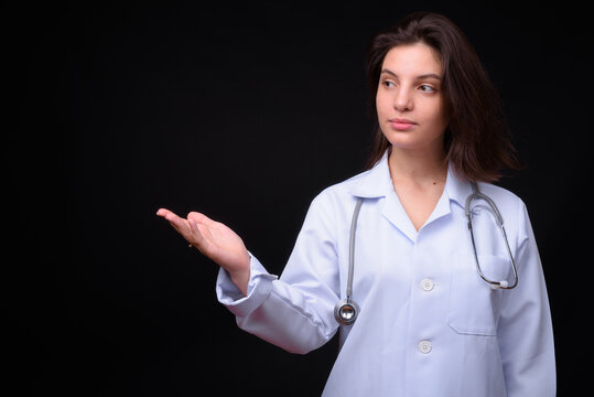 Portrait Of Young Beautiful Woman Doctor With Short Hair