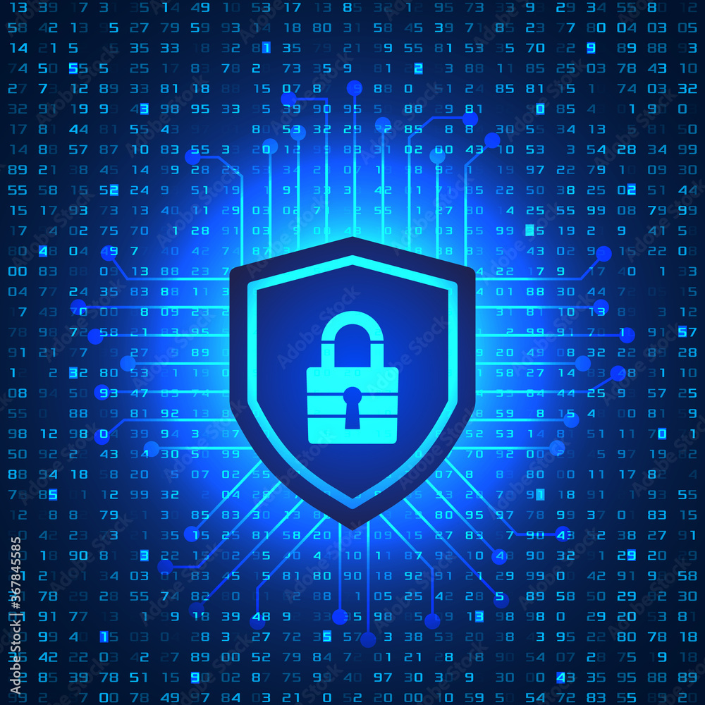 Wall mural techno background with cybersecurity lock cryptocurrency and passwords.