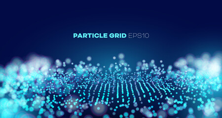 Vector sound wave. Abstract music pulse background. Particle grid. data splash. Futuristic point wave.