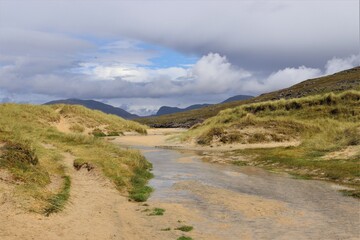 Fototapeta na wymiar mountain landscape with river, outer hebrides, scotland