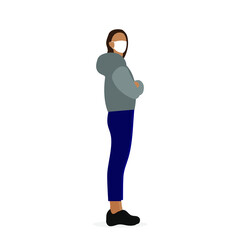 Female character in medical mask on a white background