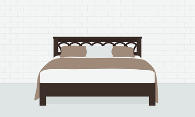 Double bed on brick wall background